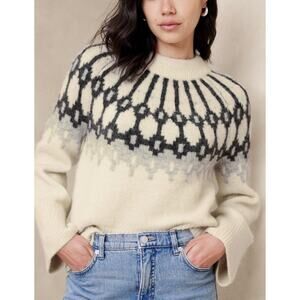 Banana Republic Premiere Alpaca Blend Sweater Xs fair isle Nordic cream gray